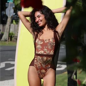 NWT Free People Martin Printed Tropical Shell Surf One Piece Swimsuit